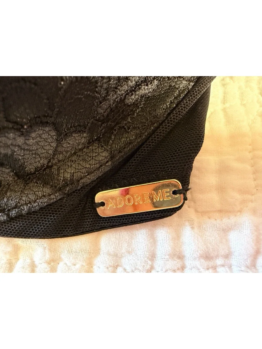 Adore Me Black Lace Push Up Plunge Bra Bow Details 38DD GUC